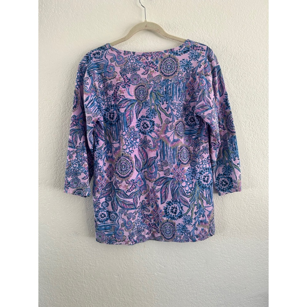 Fresh Produce‎ Pink Blue Floral Print Top Women's Medium Made in USA Boho Artsy - Picture 8 of 9